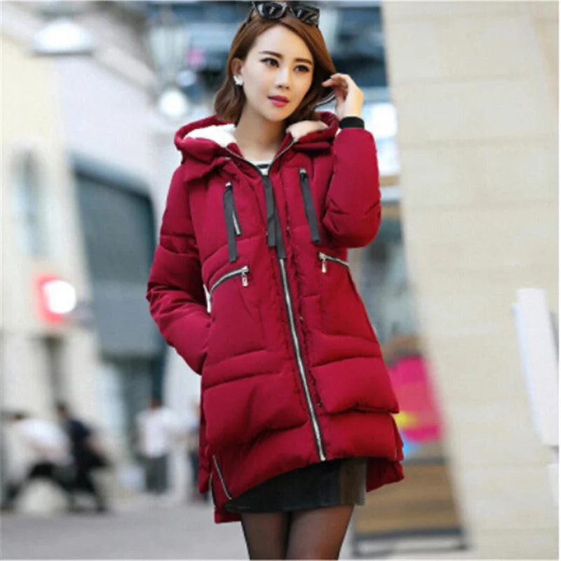 Streetwear JacketsAILOOGE 2017 Winter Jacket Women New Europe Style Fashion Loose Coat female Medium Long Plus Size Down Park Jackets For Women