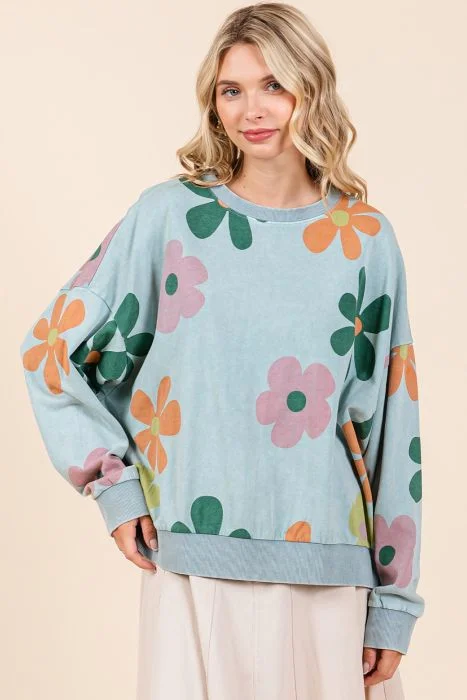 Ruffled SweatshirtsBlue Haze Mineral Wash Daisy Sweatshirt