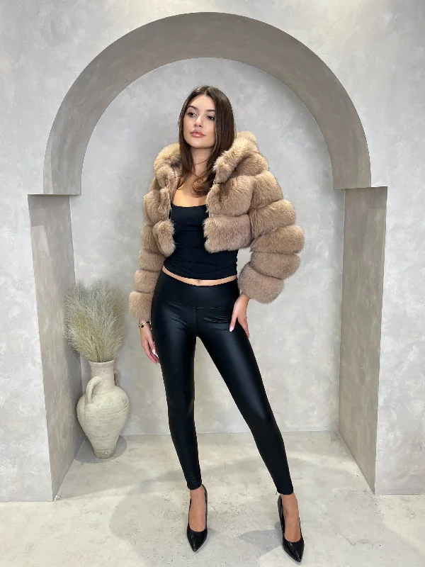 Artist JacketsTan Luxury Fur Hooded Jacket