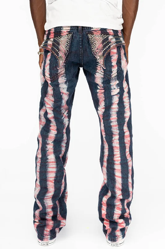 Ski JacketsGYPSY STRAIGHT LEG REPATCHED JEANS WITH LONG FLAP EMBELLISHED  WITH CRYSTALS IN PRISONER RED