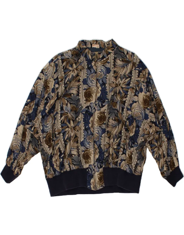 Travel JacketsFELICIA Womens Bomber Jacket IT 48 XL Navy Blue Floral Cotton