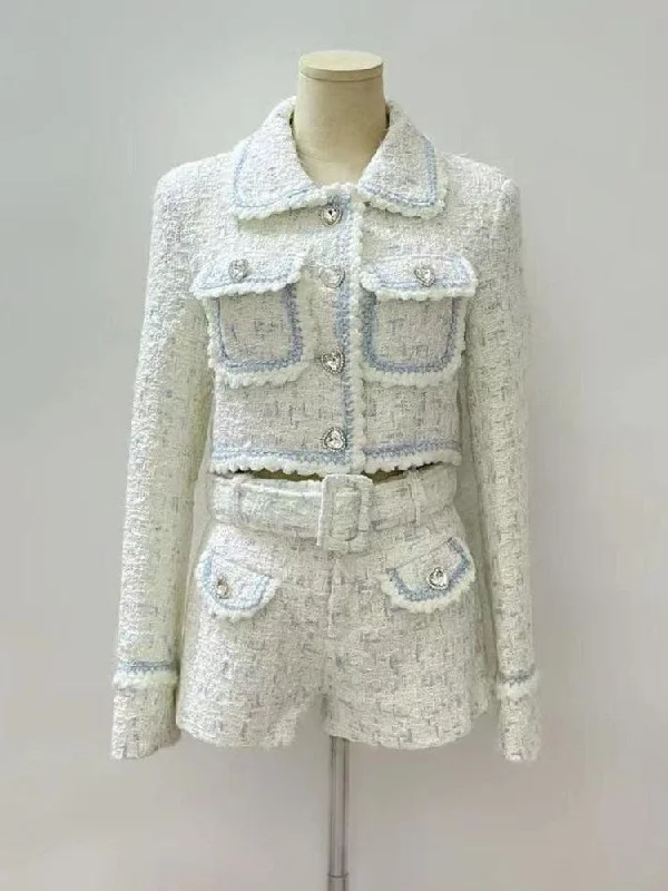 Quilted JacketsFlap Pocketed Tweed Shorts Suit Women