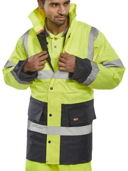 Polyester JacketsHi Vis Two Tone Heavyweight Traffic Jacket Lined Waterproof Sml to 5XL- Beeswift Tjstt