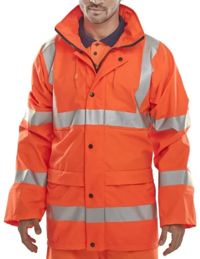 Rainproof JacketsHi Vis Waterproof & Breathable Hooded Jacket En471 (Go/Rt 3279) - Puj