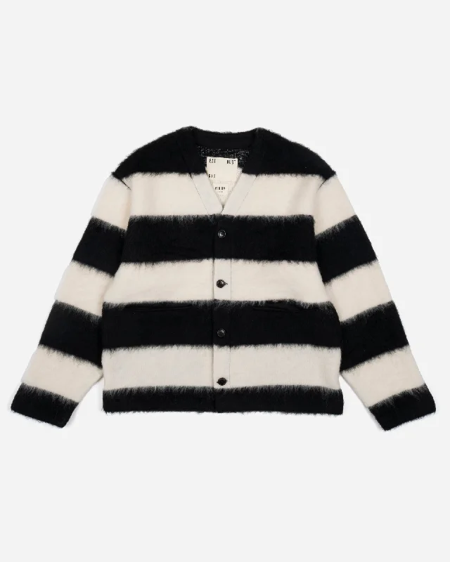 Hip-Hop JacketsBasic Cardigan Mohair Stripes Black / White