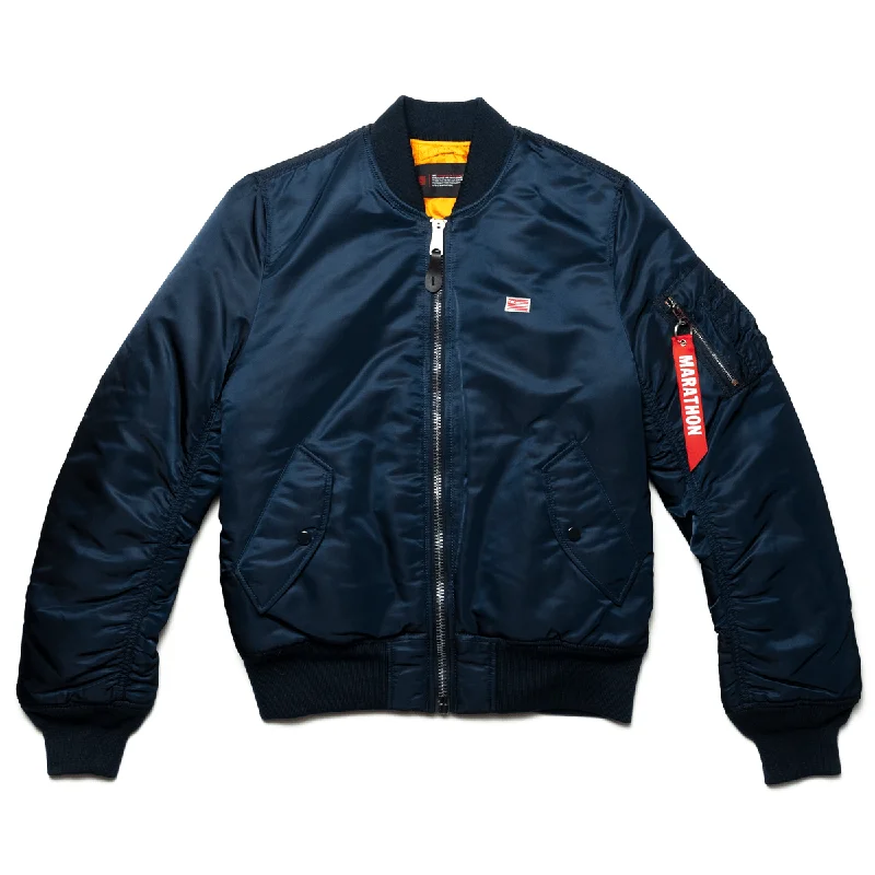 Leather-Paneled JacketsMarathon Bomber Jacket - Navy / White