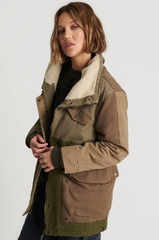 Travel JacketsONE TEASPOON Womens Khaki Patchworked Defender Coat - Khaki