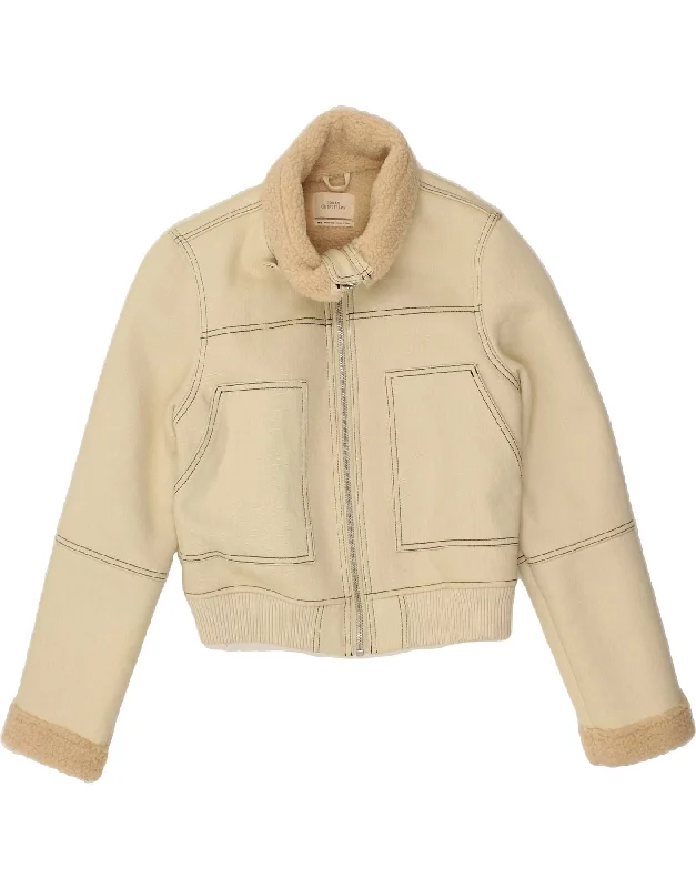 Hip-Hop JacketsURBAN OUTFITTERS Womens Crop Denim Sherpa Jacket UK 14 Medium Beige Cotton