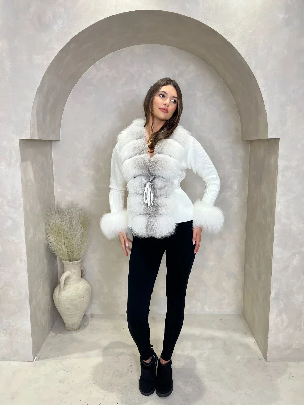 Rainproof JacketsWhite/Two Tone Luxury Fur Cardigan