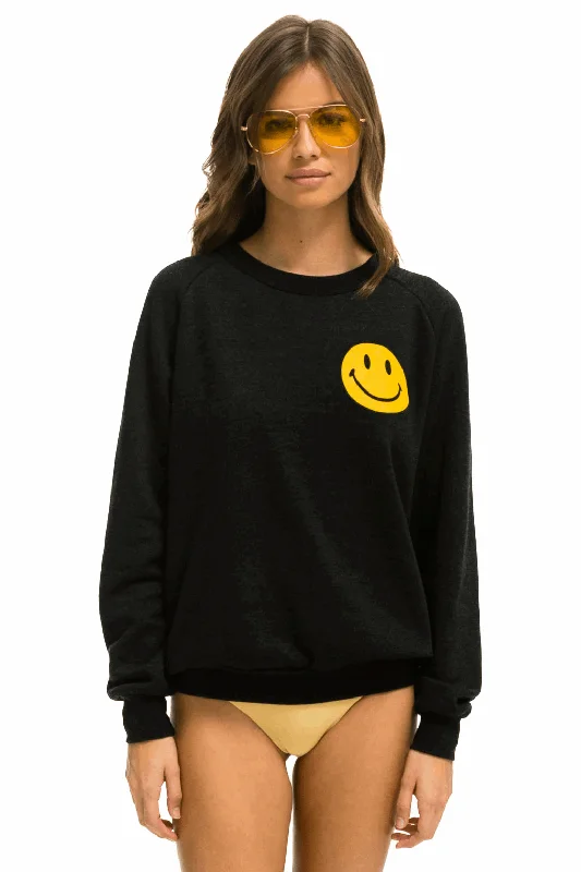 Polyester HoodiesAviator Nation Women's Smiley 2 Relaxed Crew Sweatshirt - Black