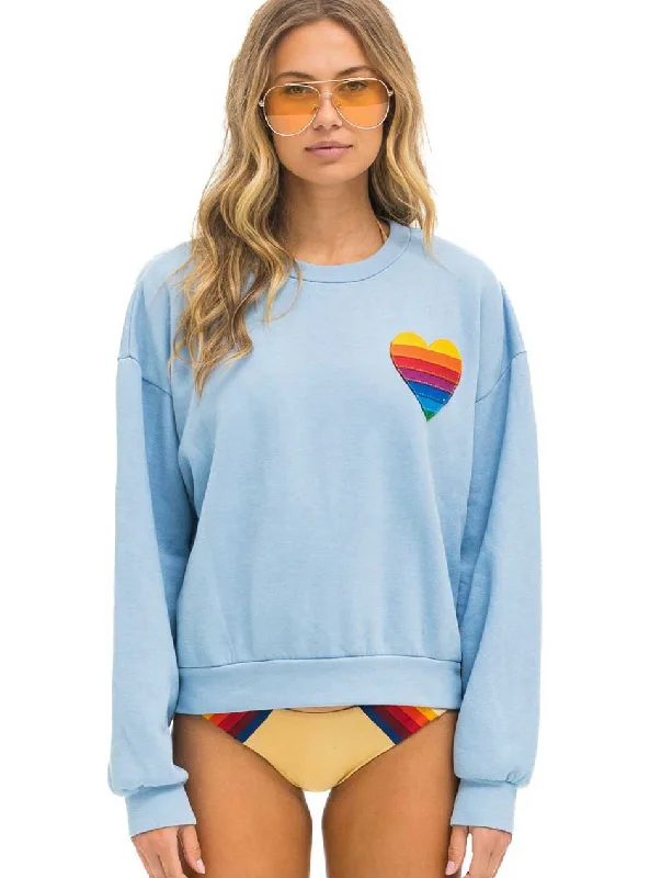 Embellished SweatshirtsAviator Nation Women's Rainbow Heart Stitch Relaxed Crew Sweatshirt - Ice Blue