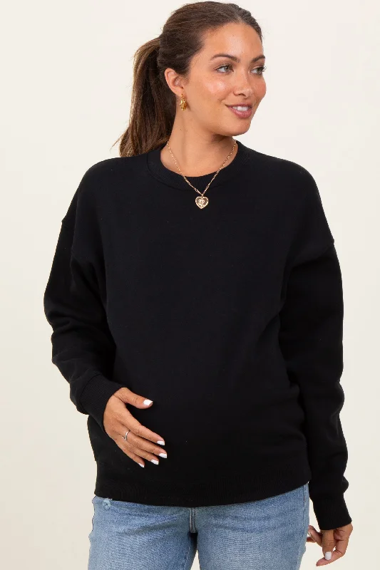 Vintage HoodiesBlack Fleece Crew Neck Relaxed Fit Maternity Sweatshirt