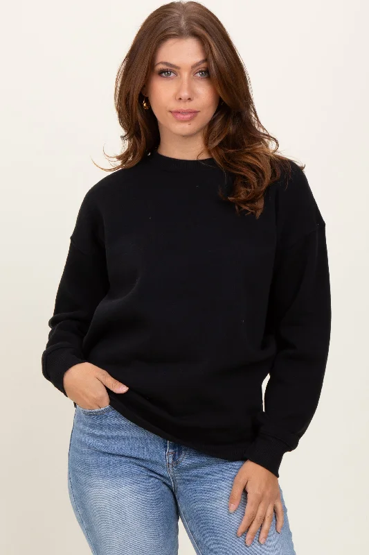 Outdoor SweatshirtsBlack Fleece Crew Neck Relaxed Fit Sweatshirt