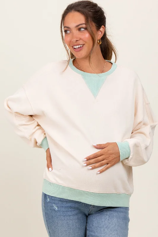 Microfleece HoodiesCream Colorblock French Terry Maternity Sweatshirt