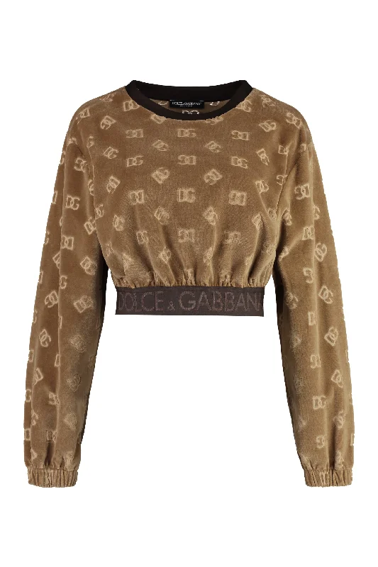 Layered SweatshirtsDOLCE & GABBANA Chenille Logo Sweatshirt with All-Over Jacquard Print, Elastic Band and Rich Blend Fabric