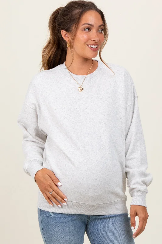 Oversized HoodiesHeather Grey Fleece Crew Neck Relaxed Fit Maternity Sweatshirt