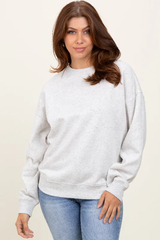 Patchwork SweatshirtsHeather Grey Fleece Crew Neck Relaxed Fit Sweatshirt