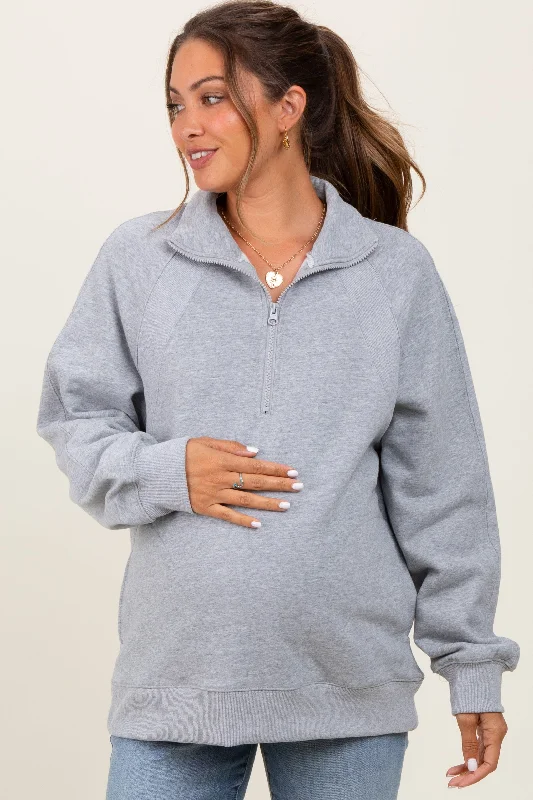 Running SweatshirtsHeather Grey Half Zip Contrast Rib Sweatshirt Maternity Top