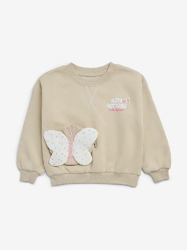 Plush HoodiesHOP Kids Beige Butterfly Applique Sweatshirt