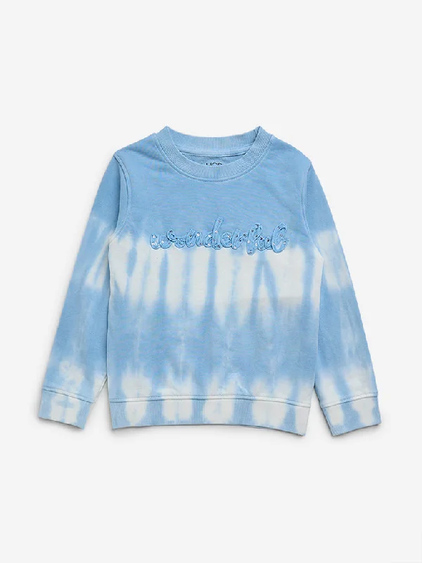 Ribbed Cuff HoodiesHOP Kids Blue Tie-Dye Printed Cotton Blend Sweatshirt