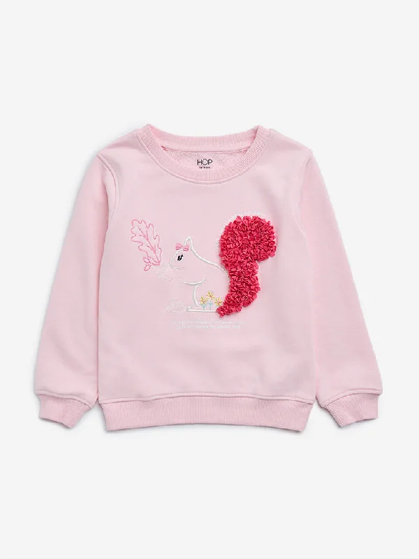 Gym HoodiesHOP Kids Light Pink Animal Design Cotton Blend Sweatshirt