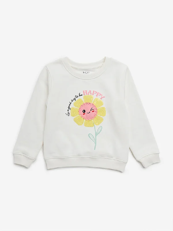 Lounge HoodiesHOP Kids Off-White Floral Printed Cotton Sweatshirt