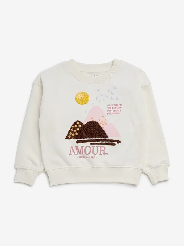 Logo HoodiesHOP Kids Off-White Printed Cotton Blend Sweatshirt