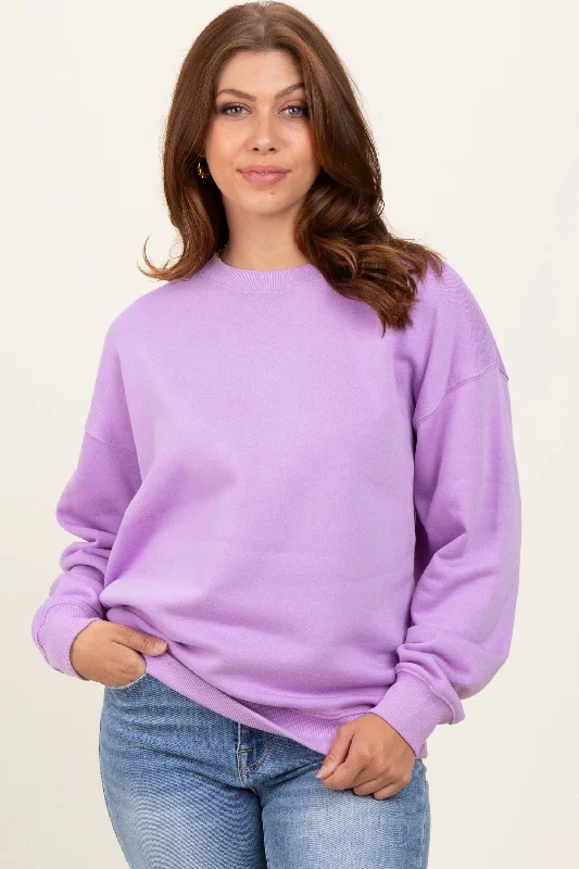 Cashmere HoodiesLavender Fleece Crew Neck Relaxed Fit Sweatshirt