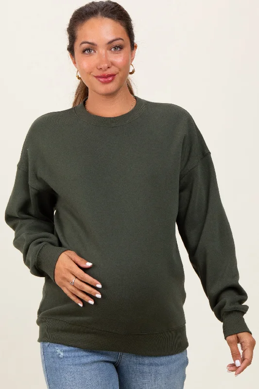 Layered SweatshirtsOlive Fleece Crew Neck Relaxed Fit Maternity Sweatshirt