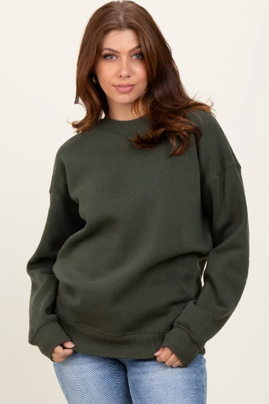 Oversized HoodiesOlive Fleece Crew Neck Relaxed Fit Sweatshirt