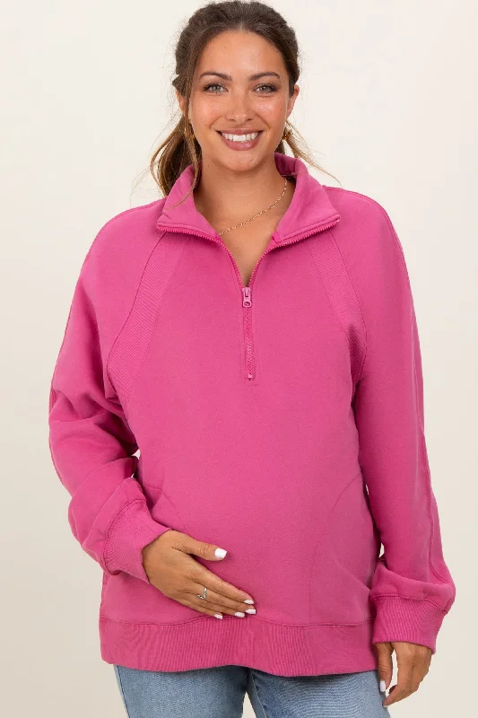 Cultural SweatshirtsPink Half Zip Contrast Rib Sweatshirt Maternity Top