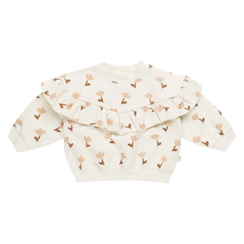 Ski SweatshirtsRuffle Fleece Sweatshirt - Tulips - Ivory