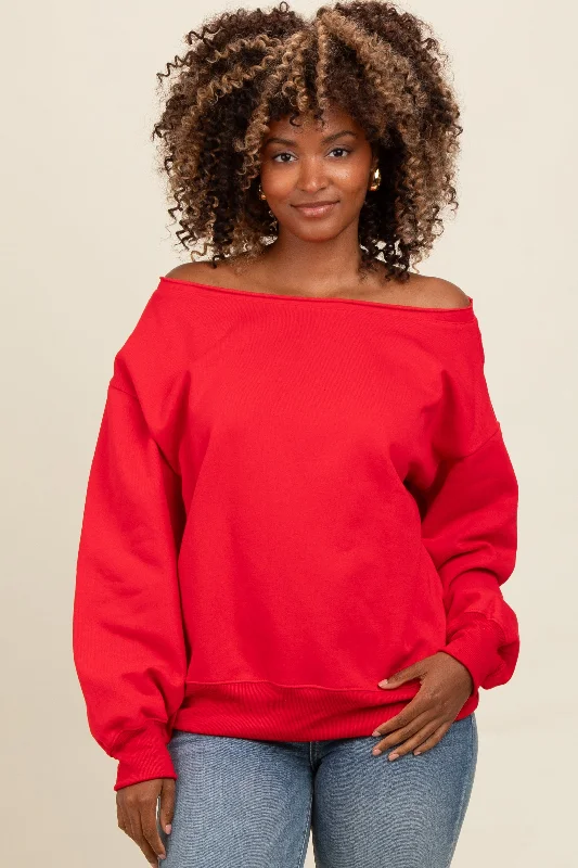 Leather-Paneled SweatshirtsRed One Shoulder Sweatshirt