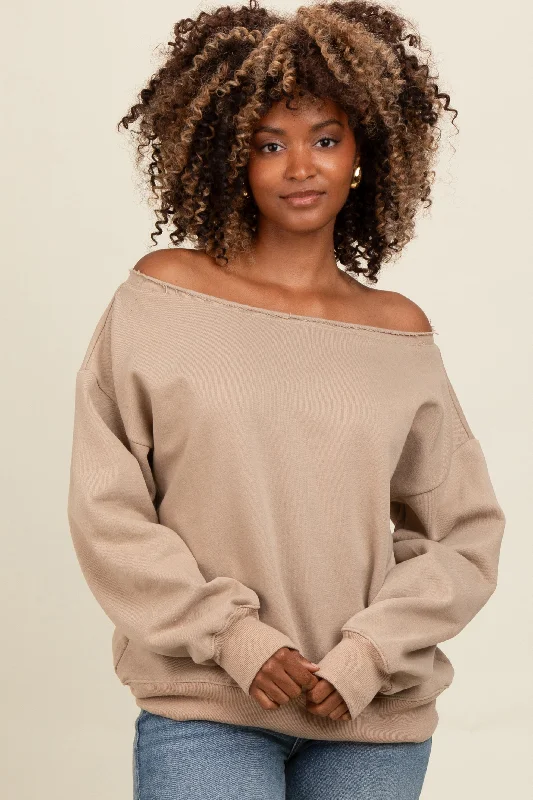 Painted HoodiesTaupe One Shoulder Sweatshirt