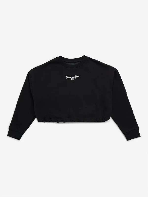 Ruffled SweatshirtsY&F Kids Black Text Printed Sweatshirt