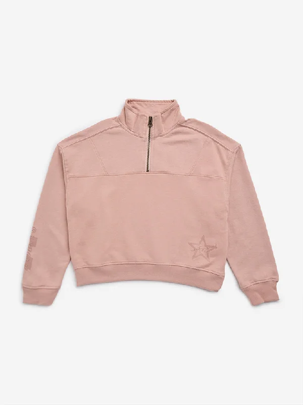 Hip-Hop HoodiesY&F Kids Dusty Pink Solid Sweatshirt