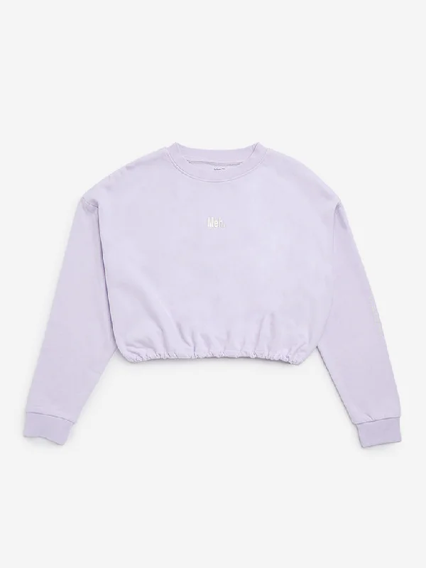 Beaded SweatshirtsY&F Kids Lilac Text Design Cotton Sweatshirt