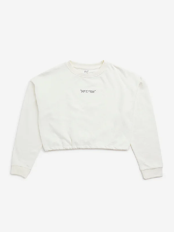 Graphic HoodiesY&F Kids Off-White Text Design Cotton Sweatshirt