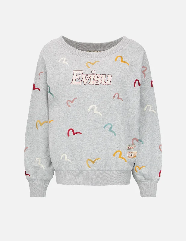 Wool Blend SweatshirtsAllover Multi-color Seagull Embroidery Sweatshirt