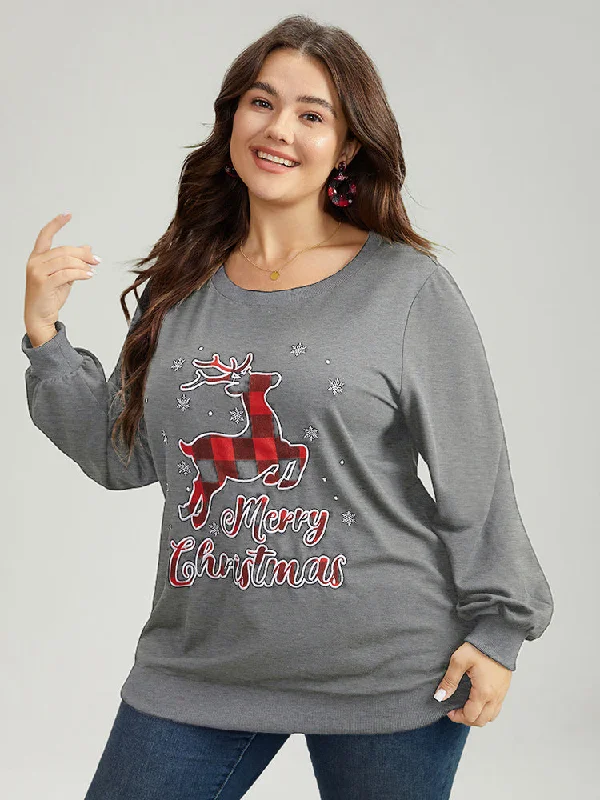 Graphic HoodiesChristmas Elk Round Neck Sweatshirt