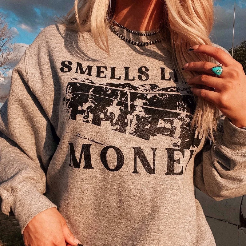 Bamboo Fiber SweatshirtsSmells Like Money Crew Neck Sweatshirt