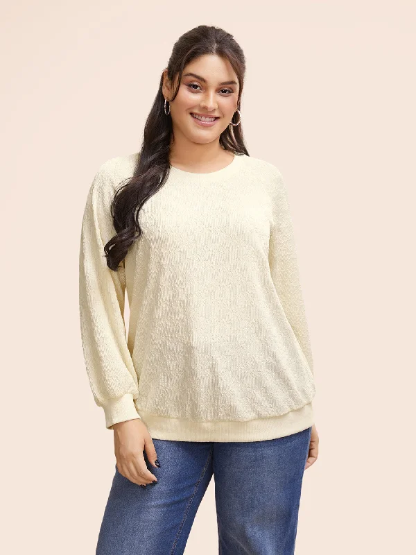 Embroidered SweatshirtsCrew Neck Plain Textured Raglan Sleeve Sweatshirt