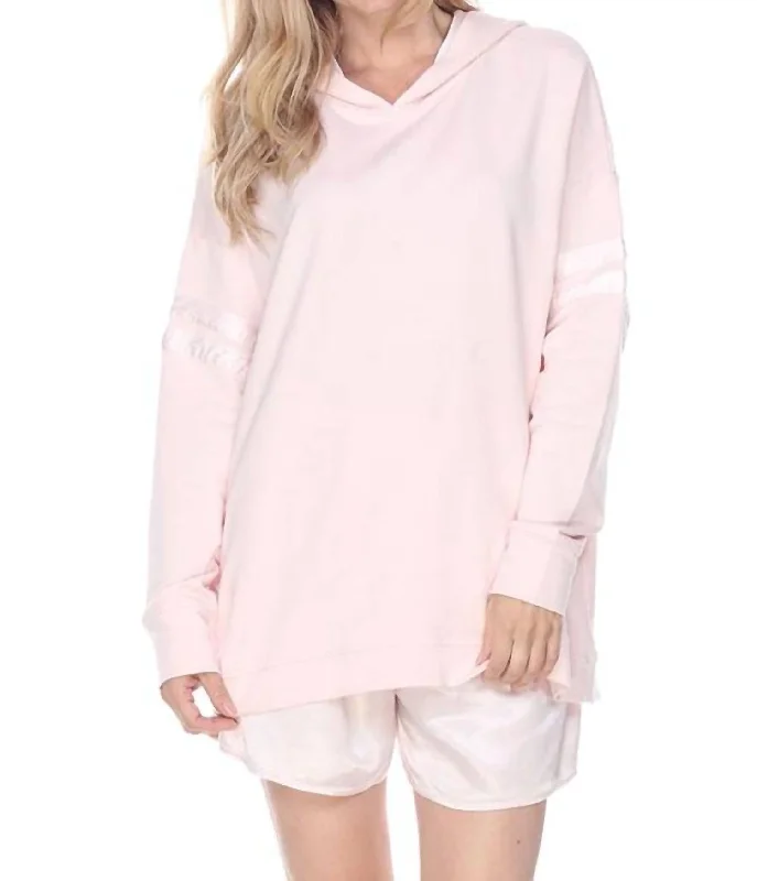 Reversible HoodiesDestiny French Terry Hooded Sweatshirt With Satin Trim In Blush