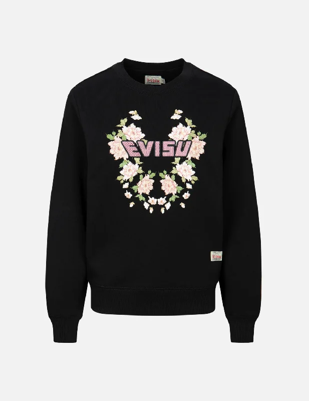 Ribbed Cuff HoodiesFloral Print with Logo Embroidery Regular Fit Sweatshirt