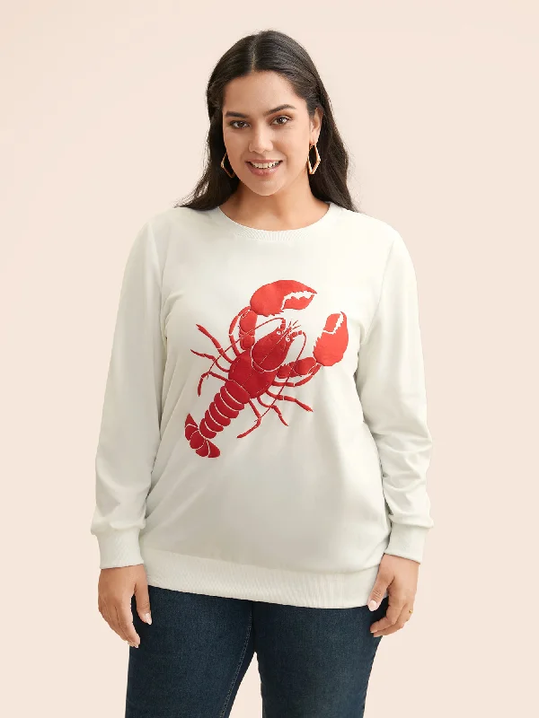 Thermal HoodiesLobster Pattern Round Neck Sweatshirt