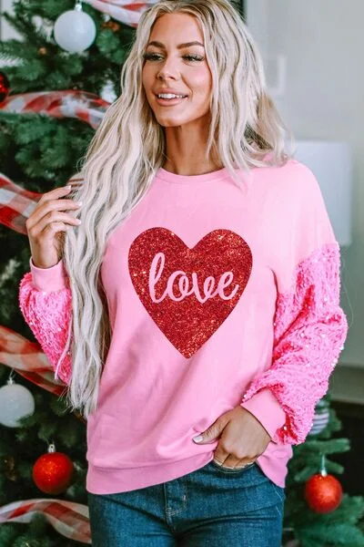 Urban HoodiesLOVE Heart Sequin Dropped Shoulder Sweatshirt