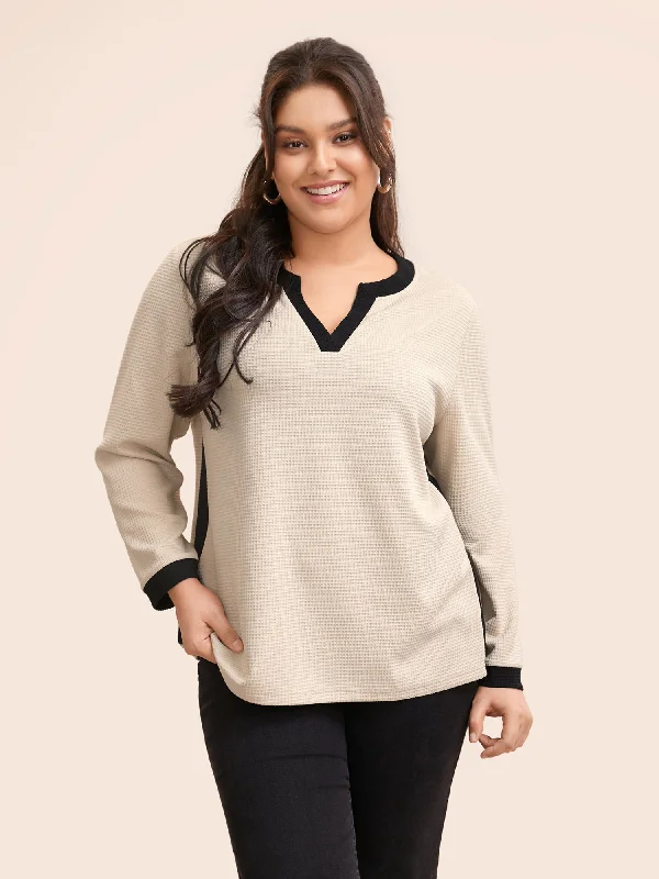 Cotton HoodiesNotched Rib Knit Contrast Trim Sweatshirt