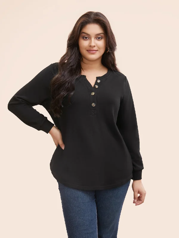 Sheer HoodiesPlain Crew Neck Button Up Sweatshirt