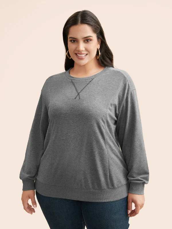 Ski SweatshirtsRound Neck Stitch Slightly Stretchy Sweatshirt