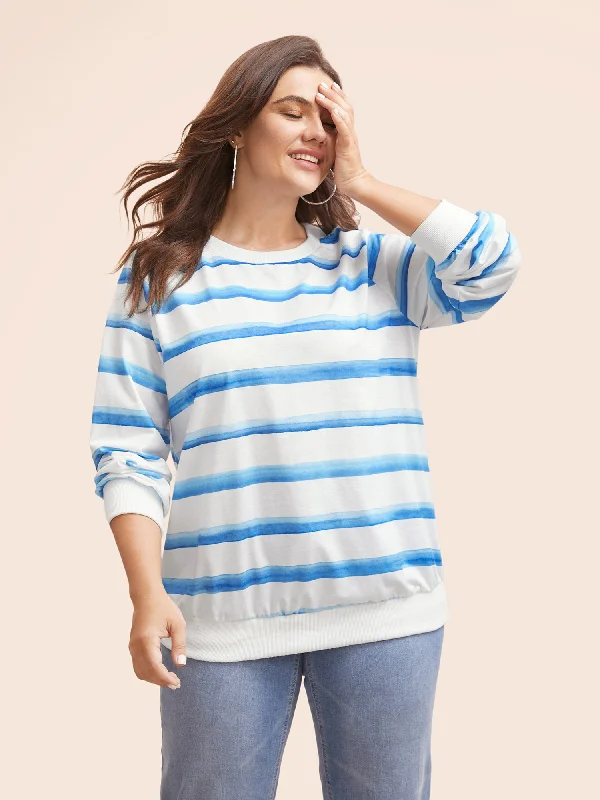 Compression SweatshirtsStriped Patchwork Round Neck Sweatshirt